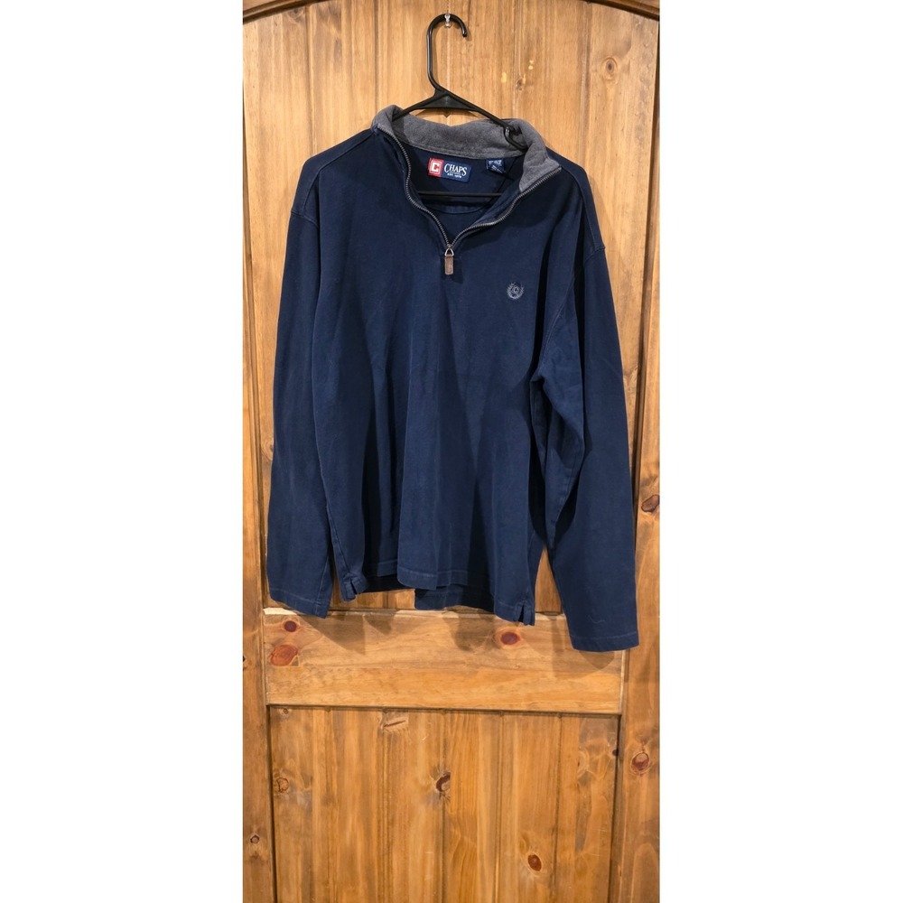 Chaps Sweater Mens Size M Navy Blue Logo Tight Knit 1/4 Zip Long Sleeve Pullover